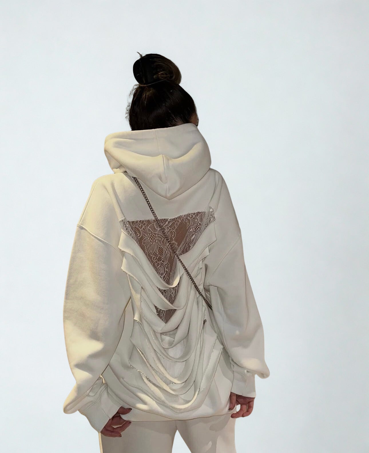 Eipped Lace Hoodie White